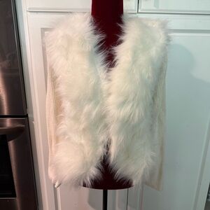 Lisa International Cream Faux Fur Cadigan Sweater